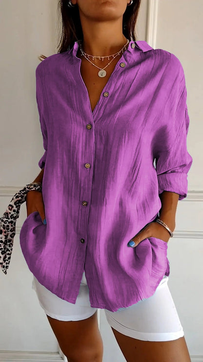 Single-breasted Pleated Lapel Shirt purple