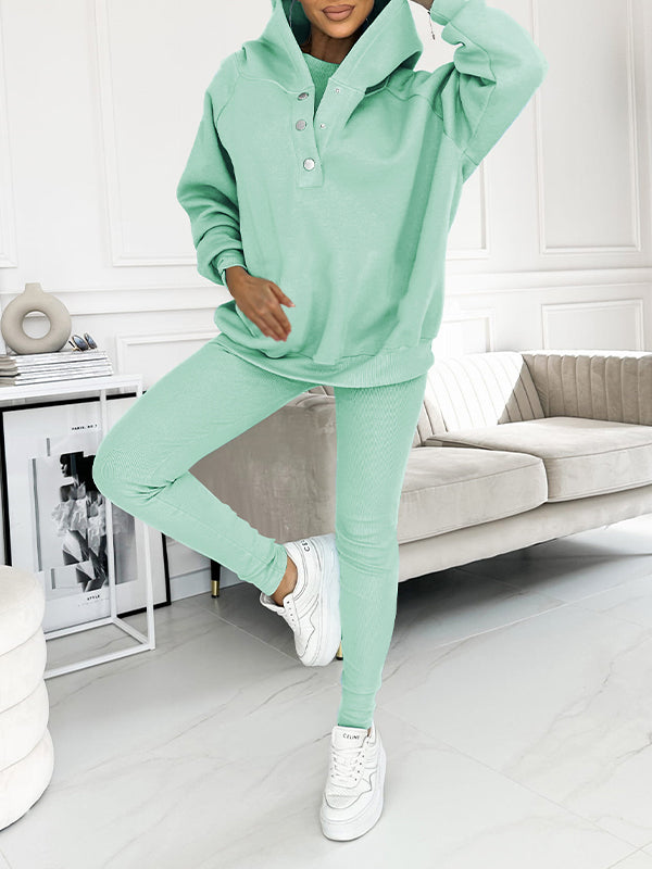 Hooded Casual and Comfortable Sweatshirt Suit cyan Sweater + Pants