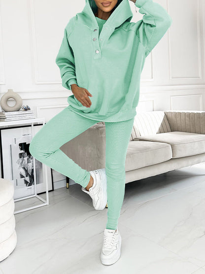 Hooded Casual and Comfortable Sweatshirt Suit cyan Sweater + Pants