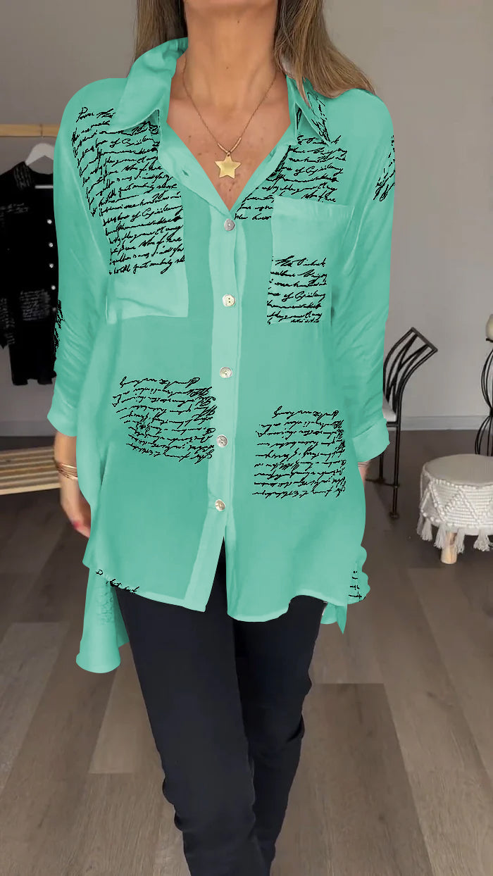 Letter Print Fashion Lapel Shirt green