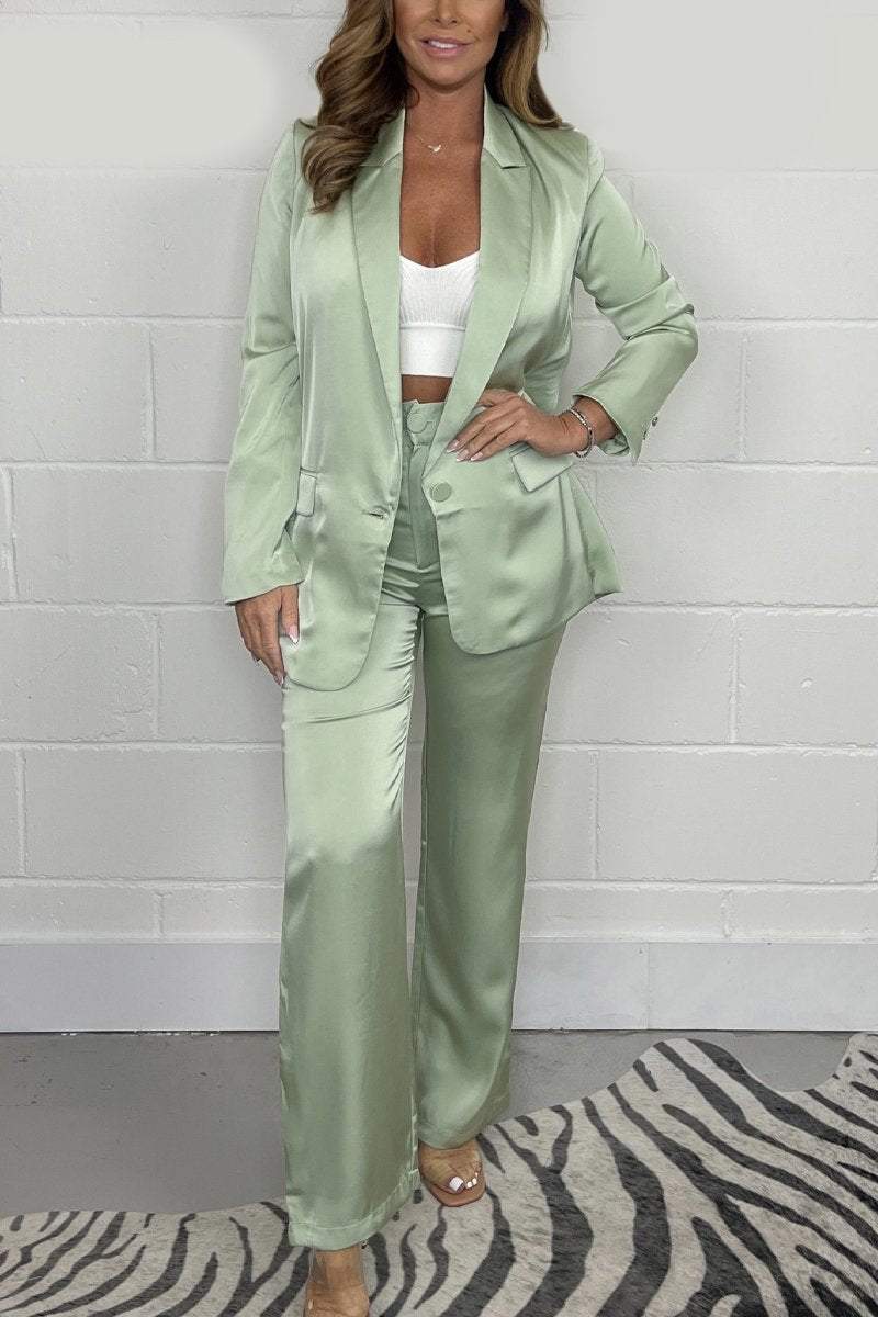 Satin casual suit Sage green