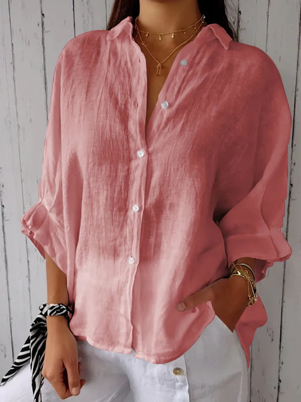 Cotton and Linen Tie Back Design Shirt pink