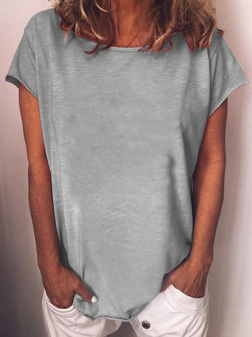 Casual Solid Round Neck Short Sleeve T-Shirt Gray