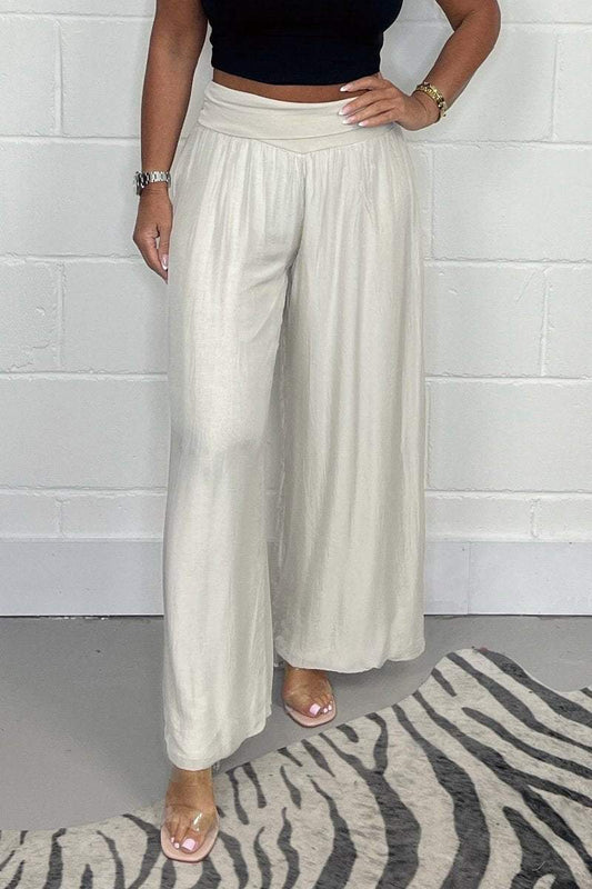 Satin turn-waist trousers Beige