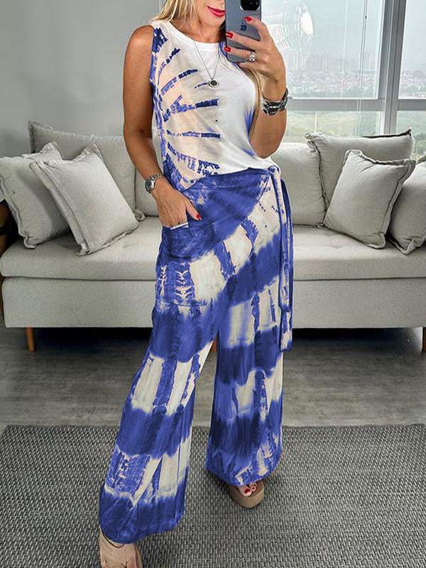 Tie-dye Irregular Two-piece Set Blue