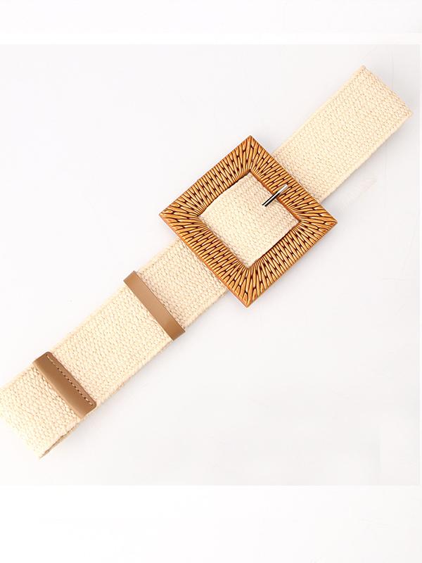 Women's Grass Woven Elastic Woven Belt Elastic Waist Seal Bohemian Style Cream One Size