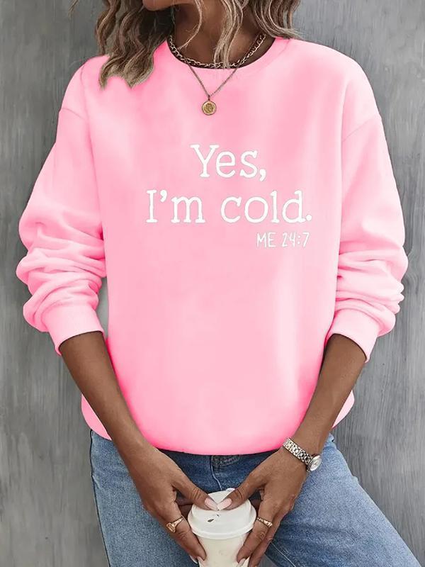 Crew Neck Casual Text Letters Loose Sweatshirt pink