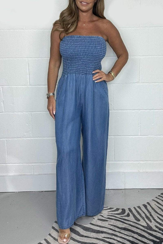 Women's washed denim jumpsuit Blue