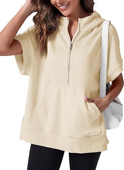 Women's Hooded Short-sleeved Half-zip Top