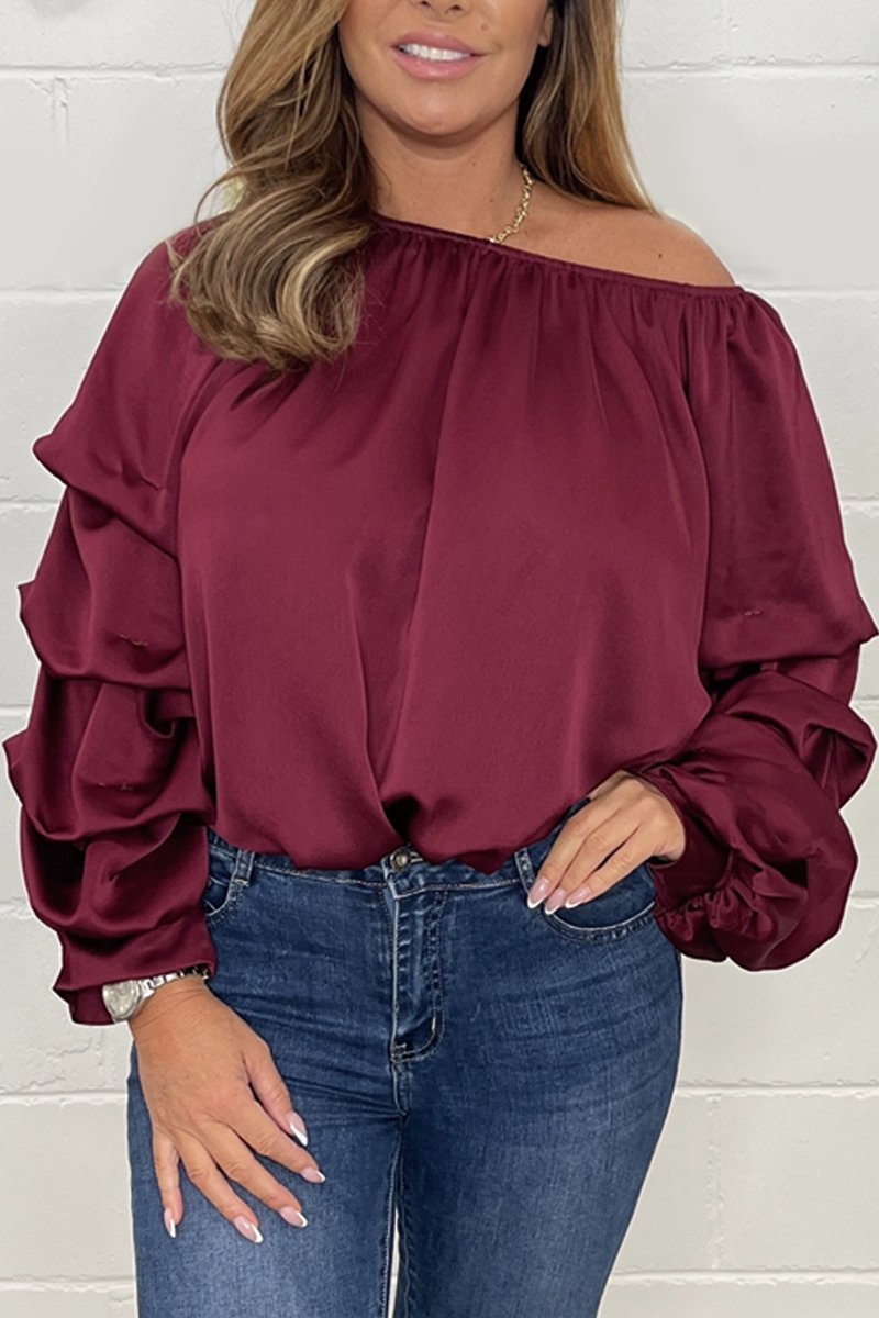 Casual satin flat shoulder top