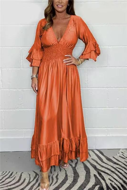 Satin ruffle maxi dress Orange