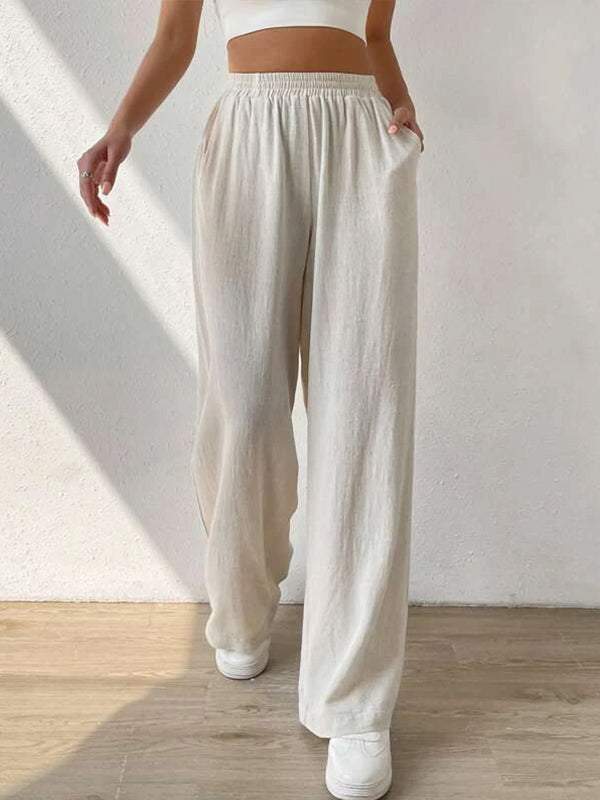 Solid Slant Pocket Wide Leg Pants