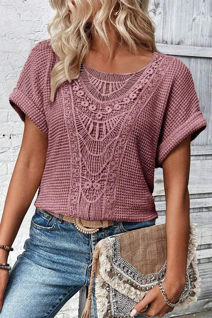 Waffle knit top Pink