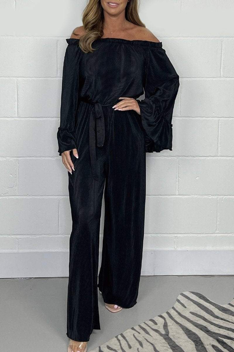 Solid pleated jumpsuit Black