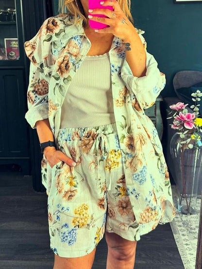 Women's Lapel Printed Long-sleeved Casual Suit