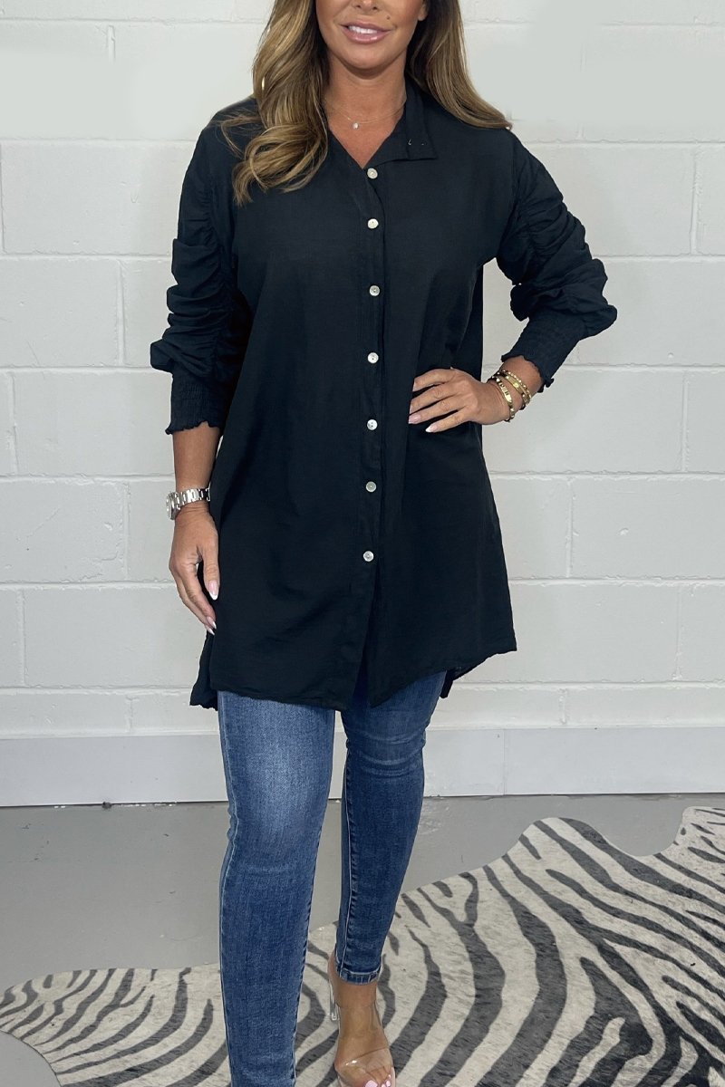 Long cotton and linen shirt Black