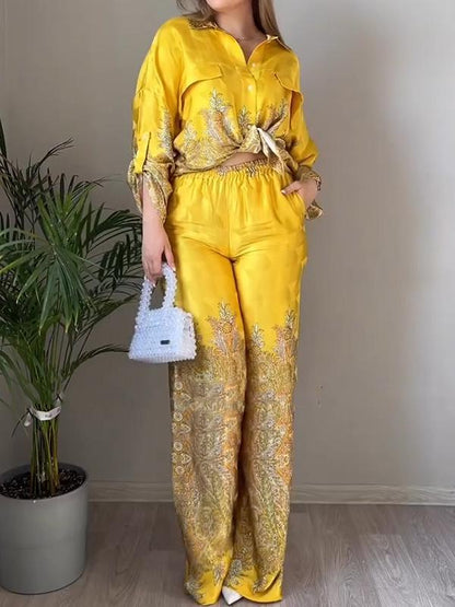 Casual Printed Two-pieces Set Yellow