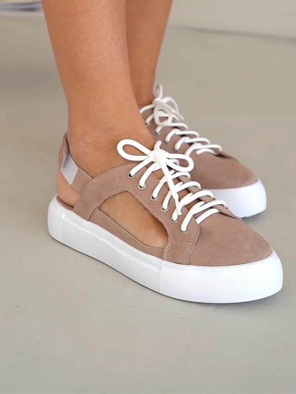 Casual Round Toe Lace-up Canvas Shoes with Velcro Straps