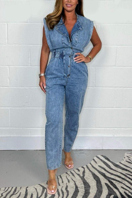 Wash jeans jumpsuit Blue