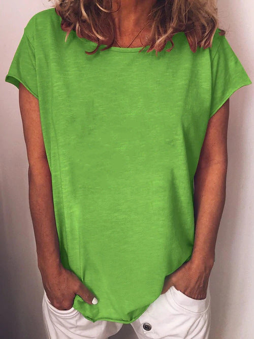 Casual Solid Round Neck Short Sleeve T-Shirt Green