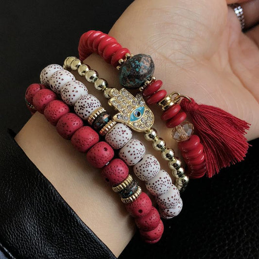 Bodhi Ethnic Style Multi-layered Bracelet Red One Size