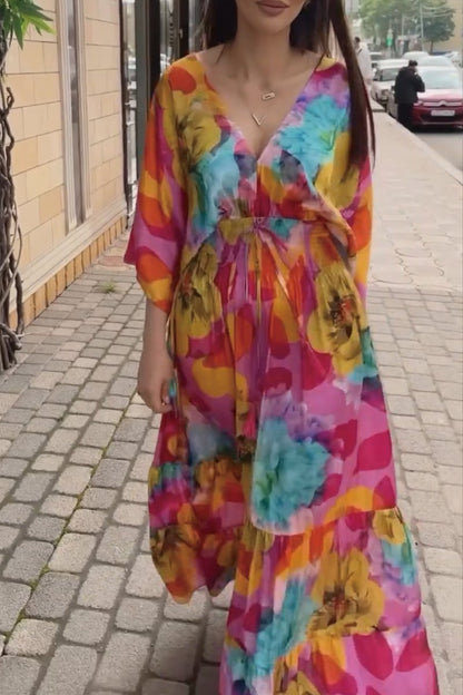 Women's printed chiffon tie dress