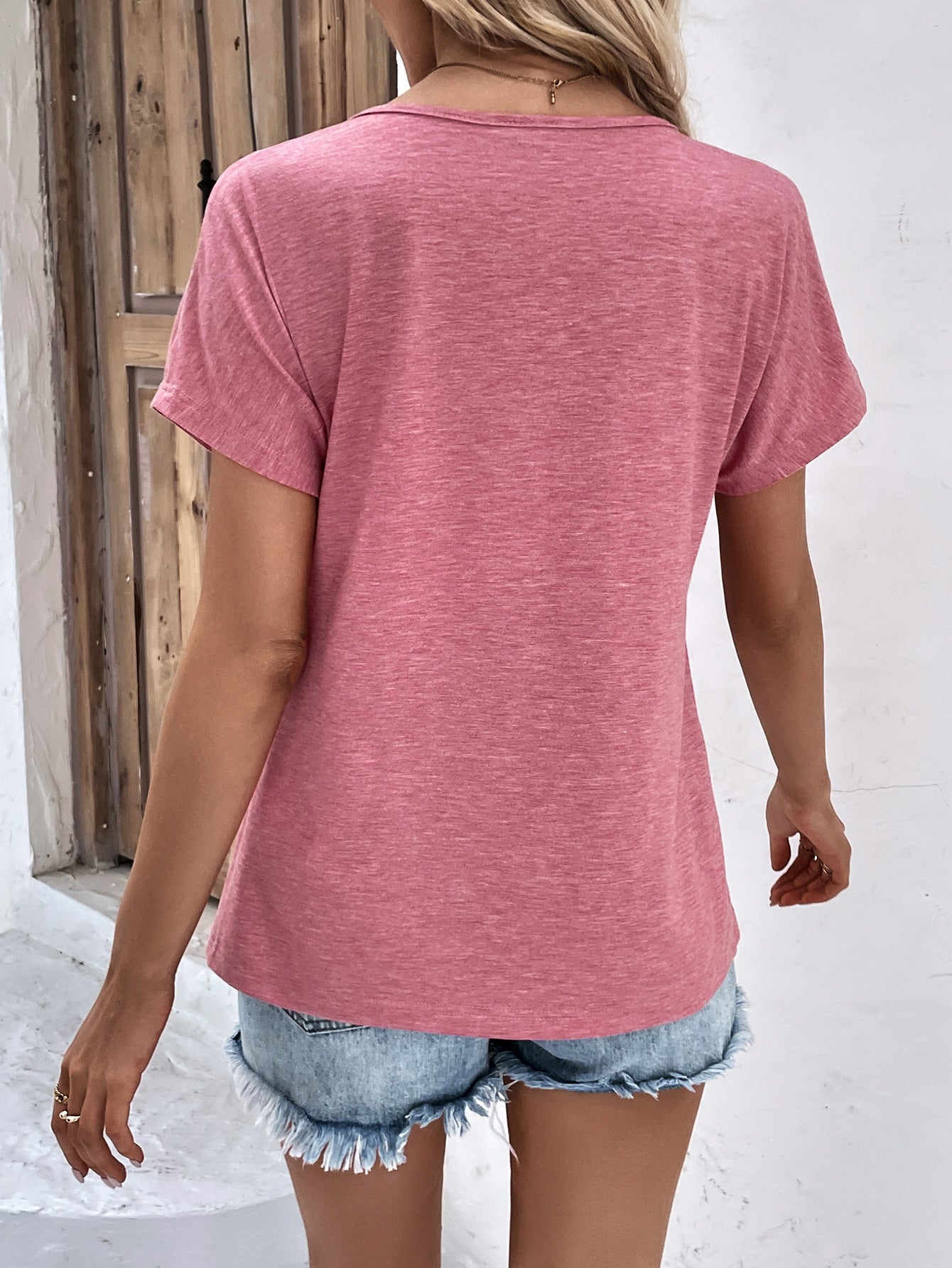 Button Detail V Neck Tee