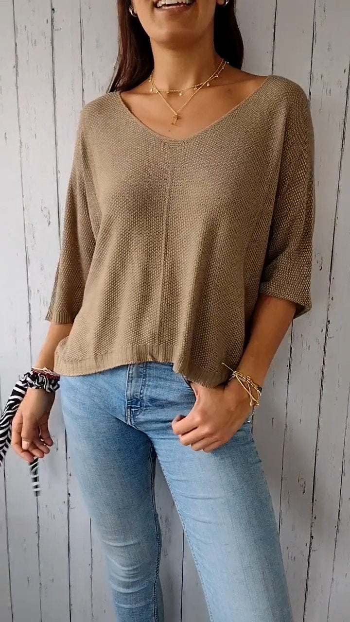 Knitted Mid-sleeve Casual Top brown