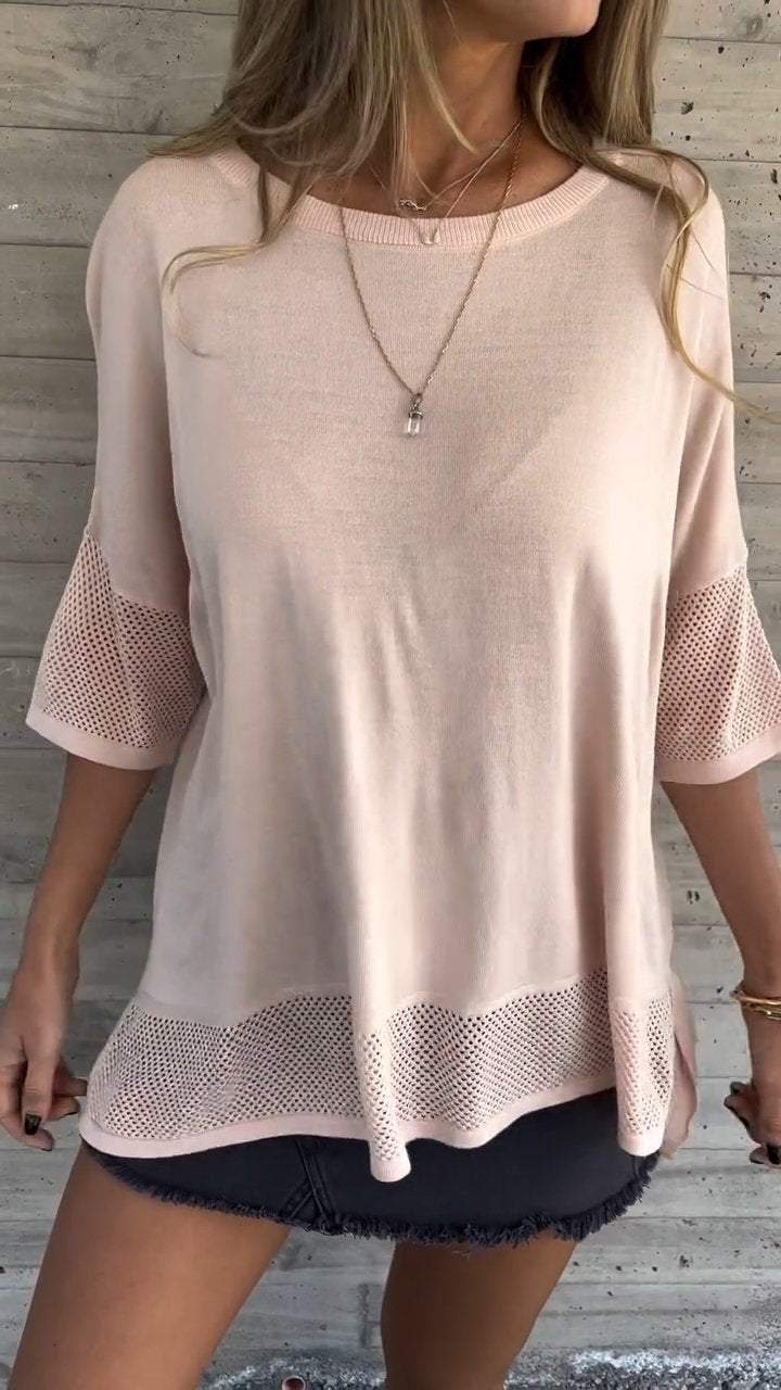 Casual Round Neck Hollow Sleeve Top