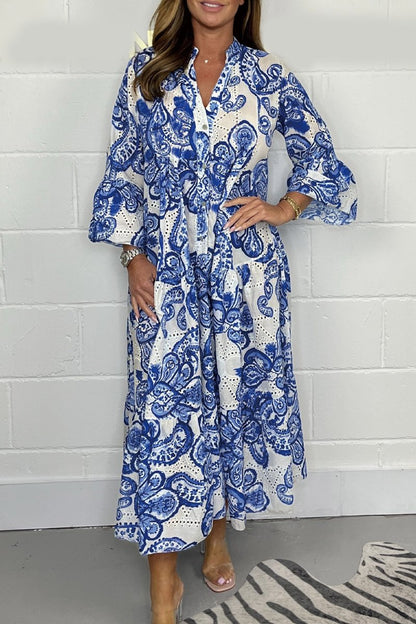 Casual printed long dress Blue