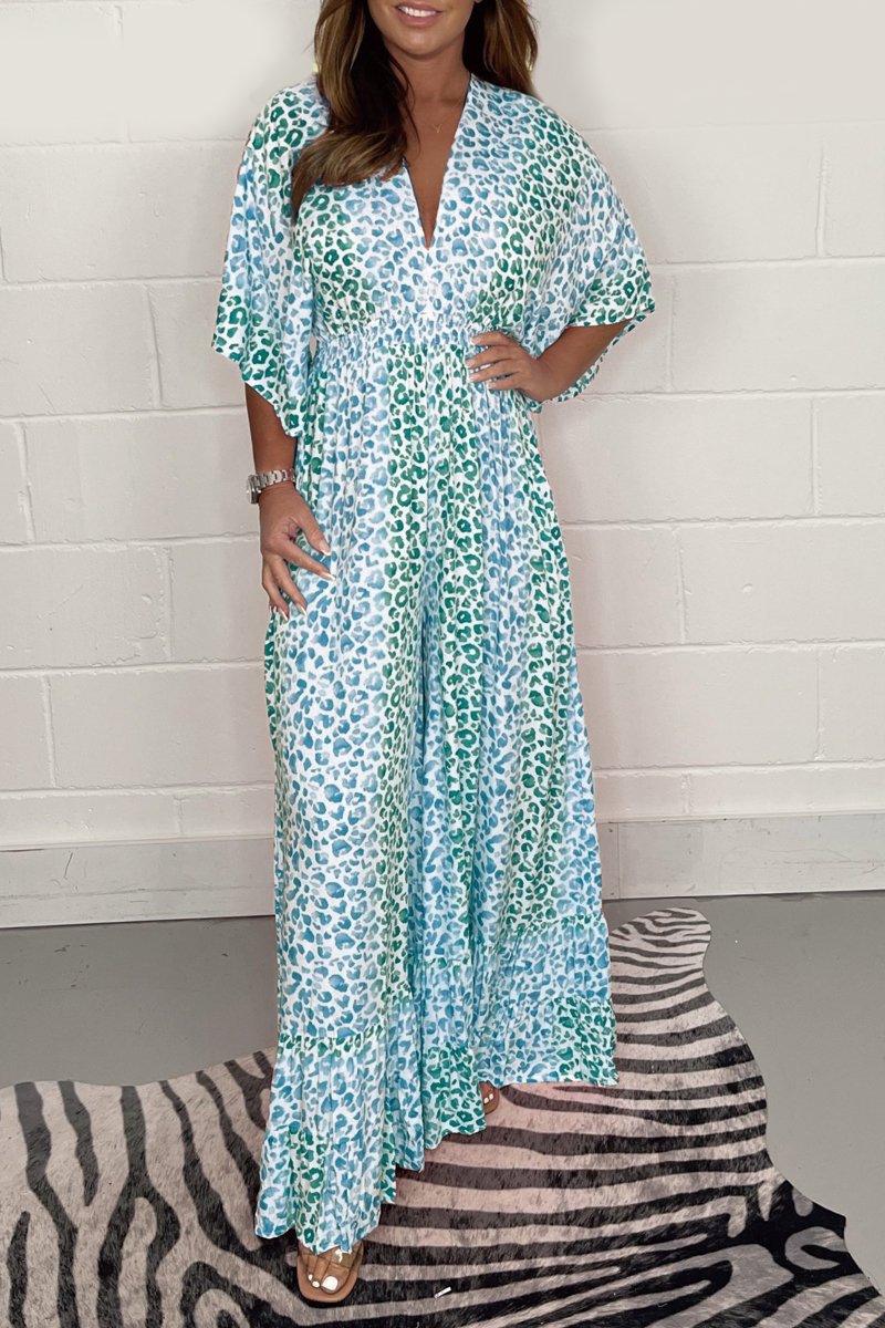 Printed leopard wide-leg jumpsuit Blue and Green