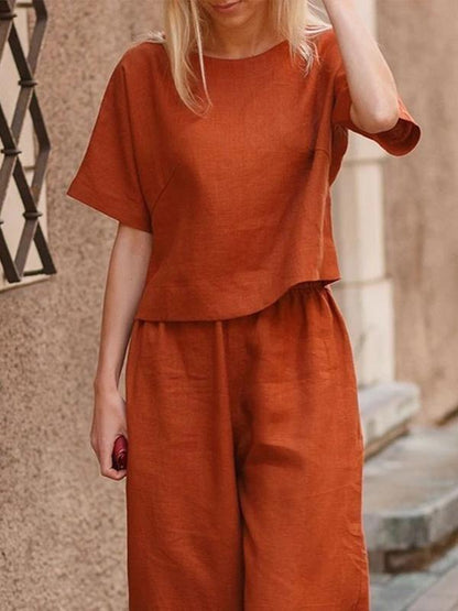 Loose Solid Color Shirt and Trousers Two-piece Set