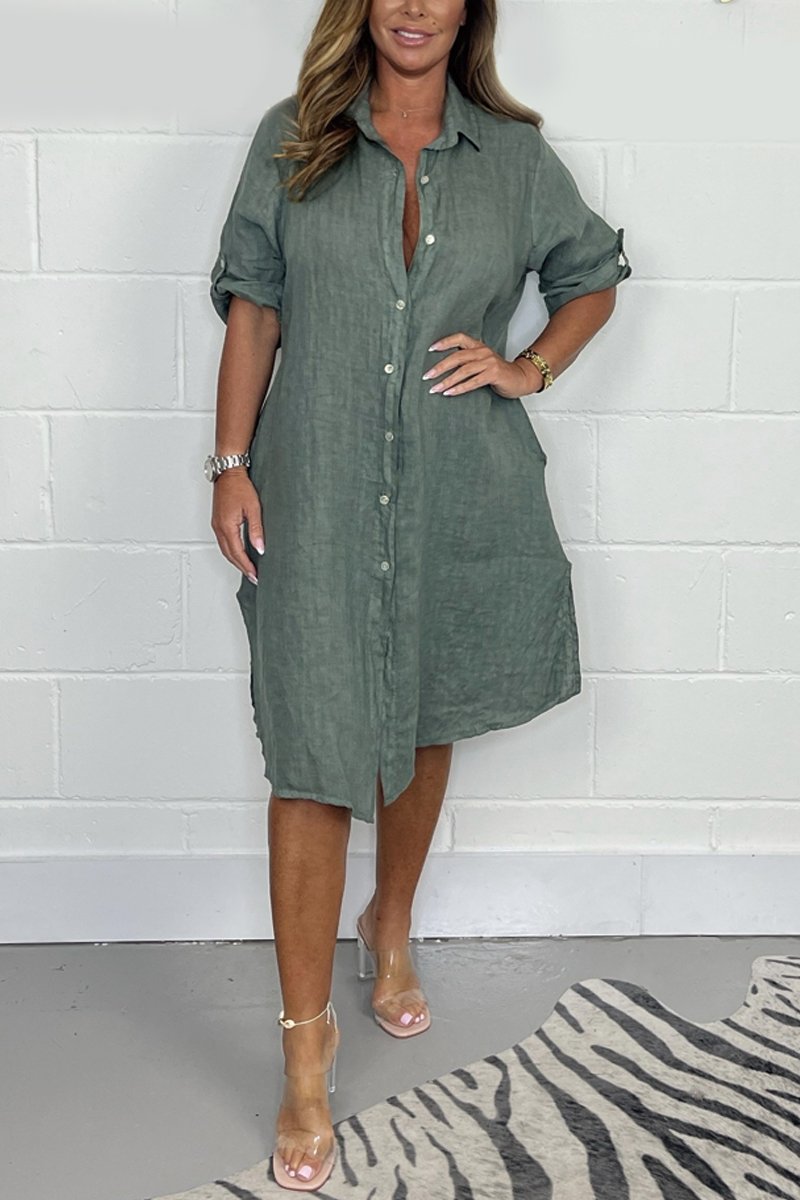 Cotton and linen Shirt Dress Light green