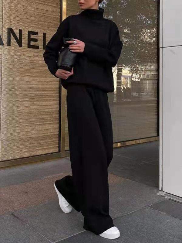 Casual knit solid color loose casual two-piece suit Black