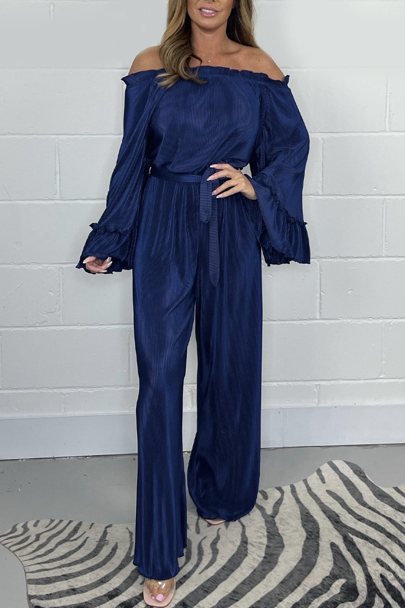 Solid pleated jumpsuit Navy blue