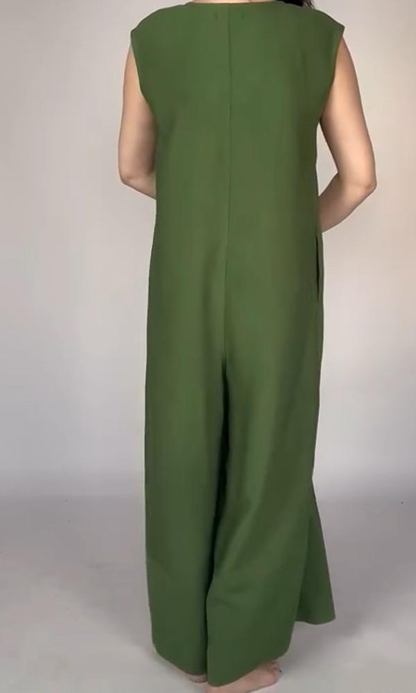 Women's Round Neck Solid Color Jumpsuit