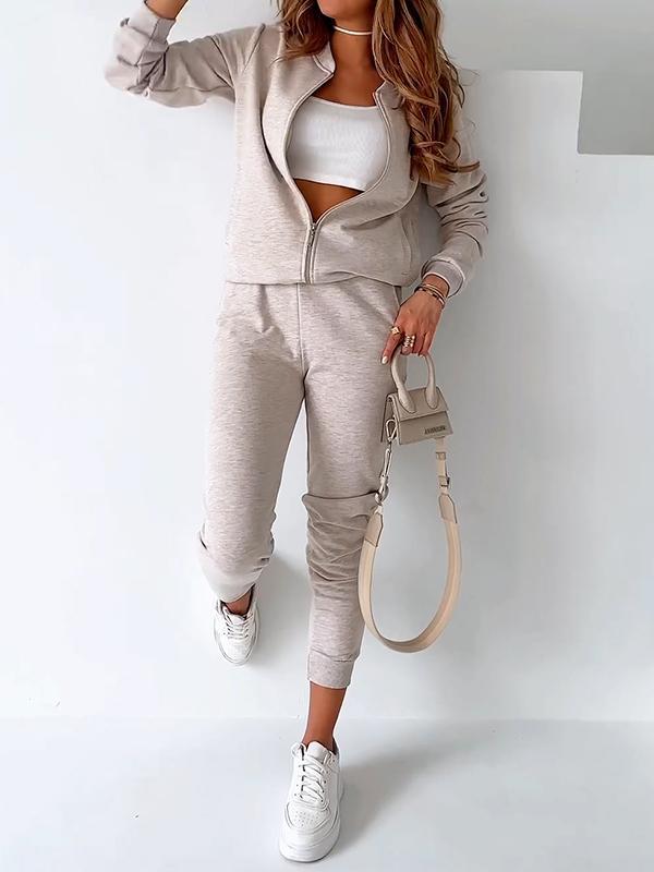 Casual Crew Neck Zipper Sport Two-piece Suit