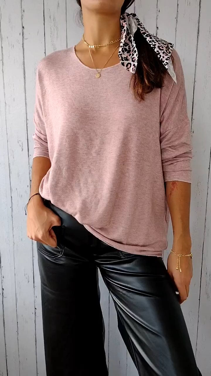 Round Neck Long Sleeve Comfortable Top pink