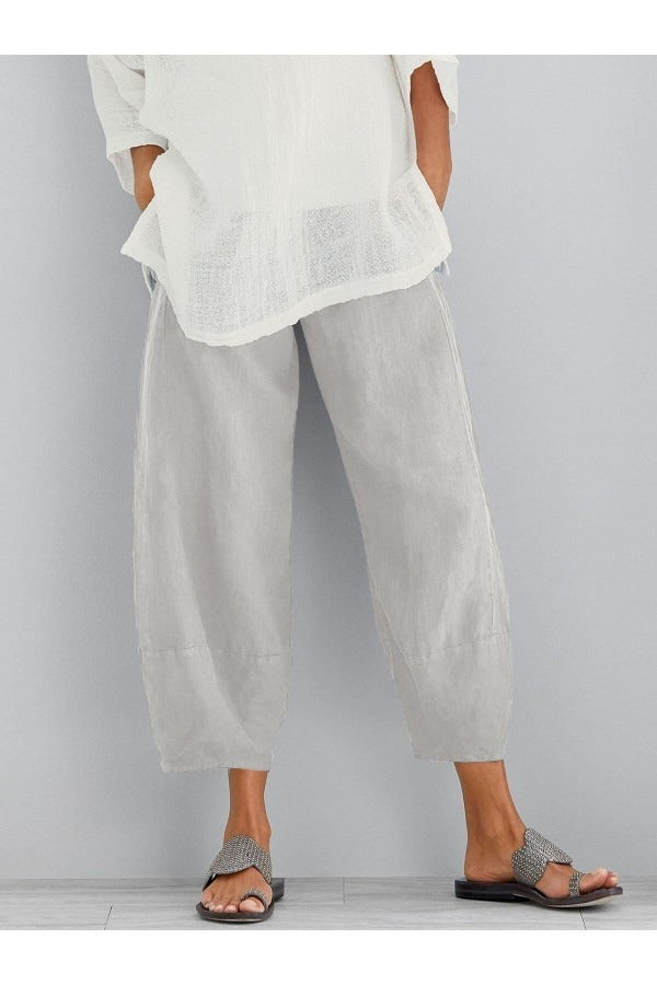 Spring Summer Casual Cotton Pants for Women White