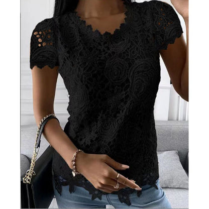 New lace short sleeve top Black