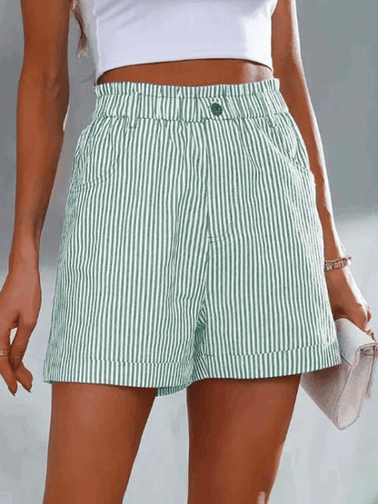 Loose Casual Striped Shorts Green