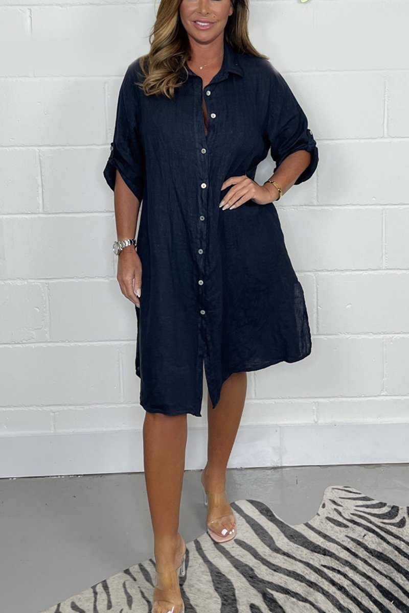 Cotton and linen Shirt Dress Navy blue