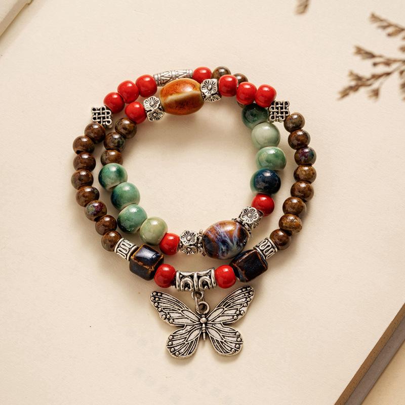 Glaze beads ceramic jewelry ethnic style bracelet big butterfly One Size