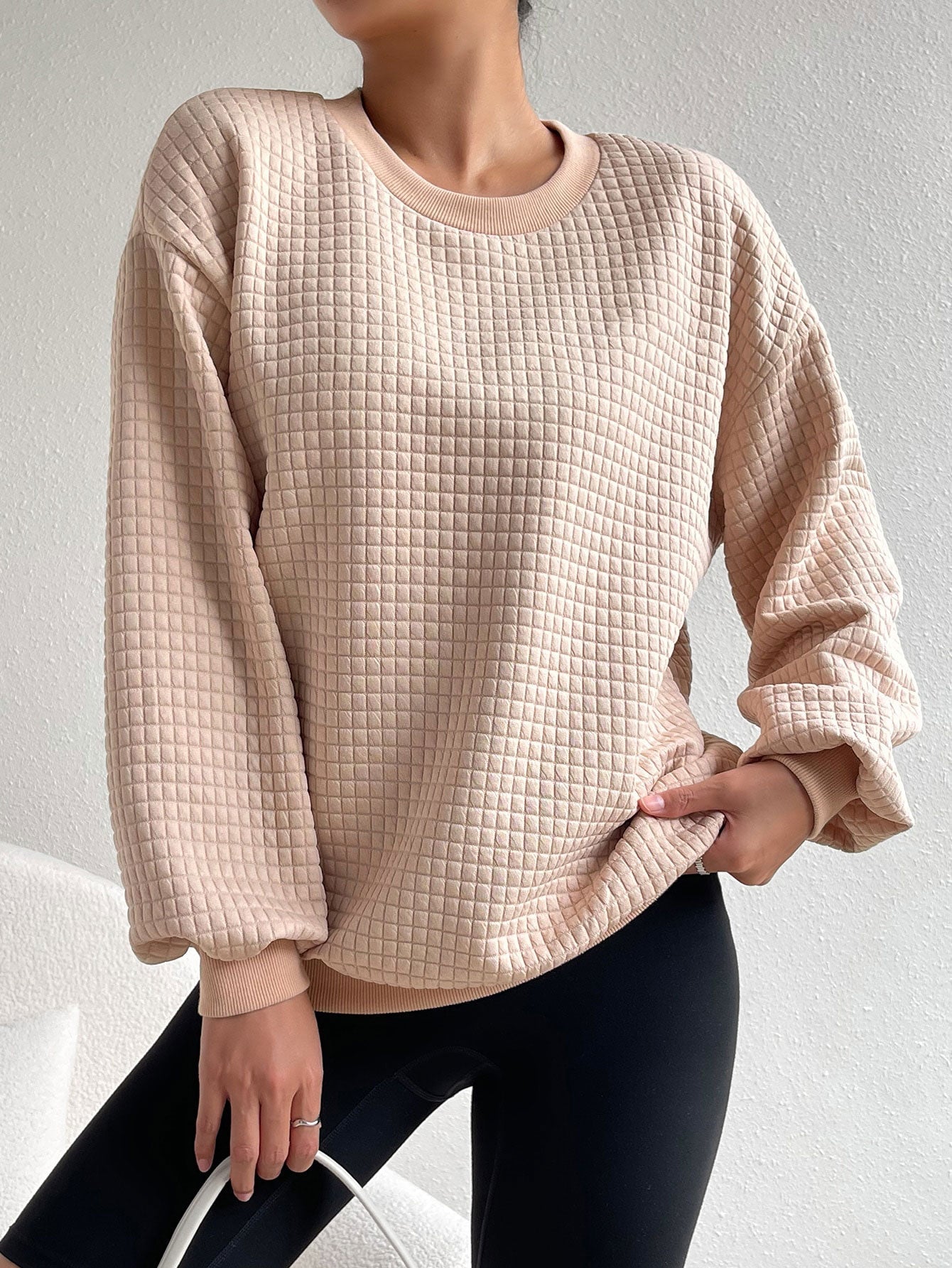 Letter Patch Detail Drop Shoulder Sweatshirt Apricot