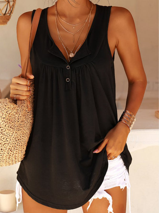 Cotton-Blend Shift Crew Neck Tank & Cami Black