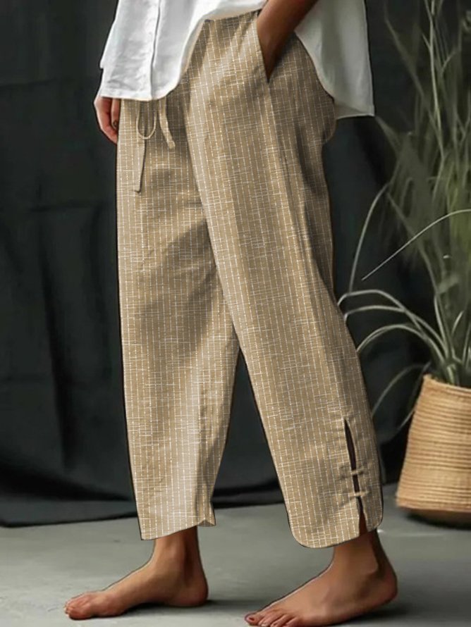 Loose Casual Striped Pants Khaki