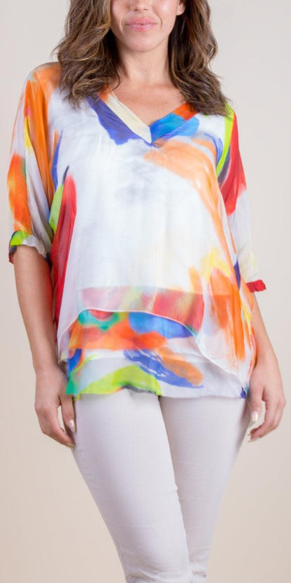 Printed Chiffon T-Shirt White