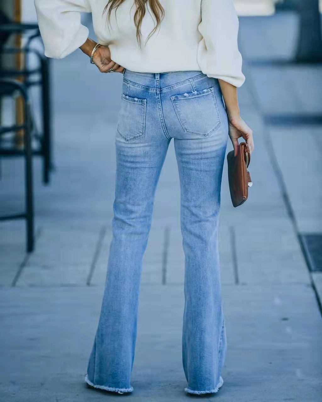 high-waisted stretch flared trousers