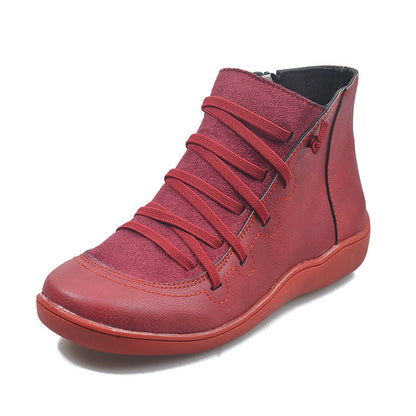 women's plus size casual ankle boots flat boots Red