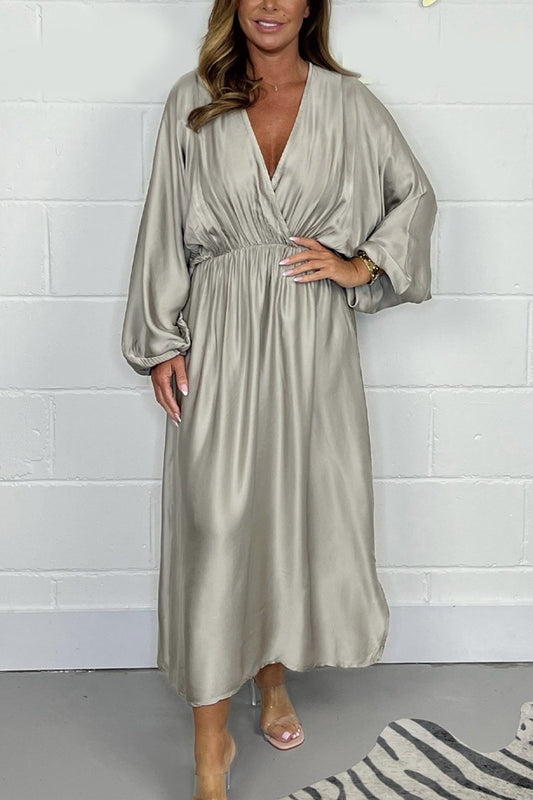 V-neck satin dress Gray